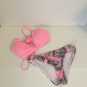 Pink Leaf Print Bikini Set